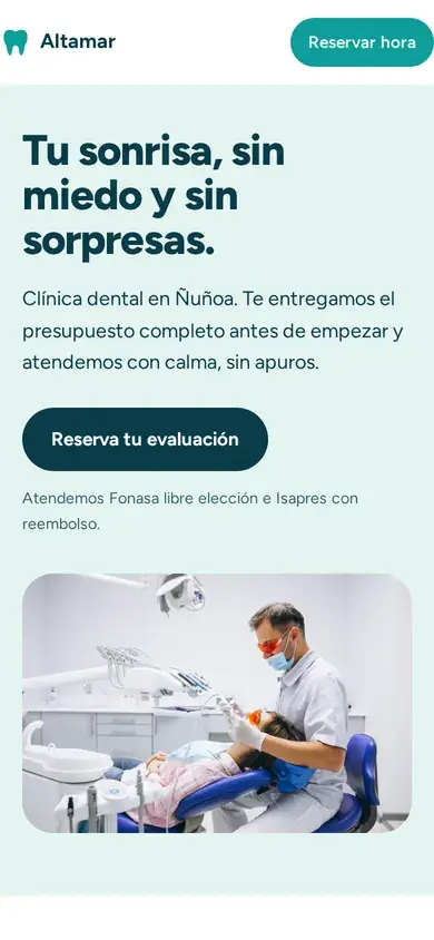 Sitio web de Altamar Clínica Dental en celular