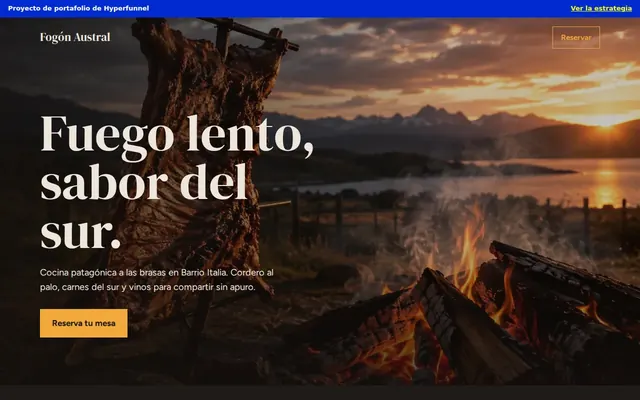 Sitio web de Fogón Austral en escritorio