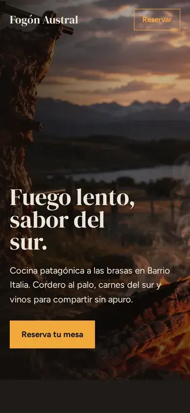 Sitio web de Fogón Austral en celular