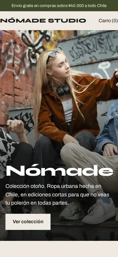Sitio web de Nómade Studio en celular